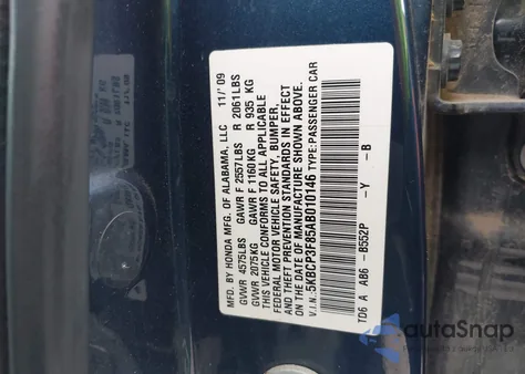 2010 Honda Accord 3.5 Ex-L from USA, damaged, VIN 5KBCP3F85AB010146